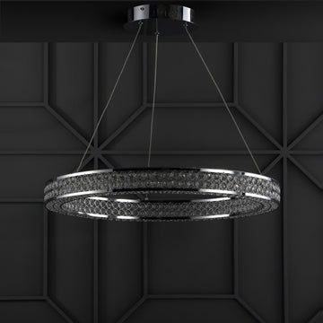 Benton 24.7" Round Integrated LED Crystal/Metal Pendant - JONATHAN Y